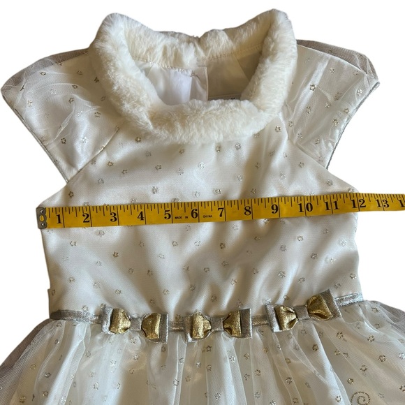 JONA MICHELLE White Silver Gold Glitter Tulle Fur Collar Holiday Party Dress 5yo - Picture 7 of 10